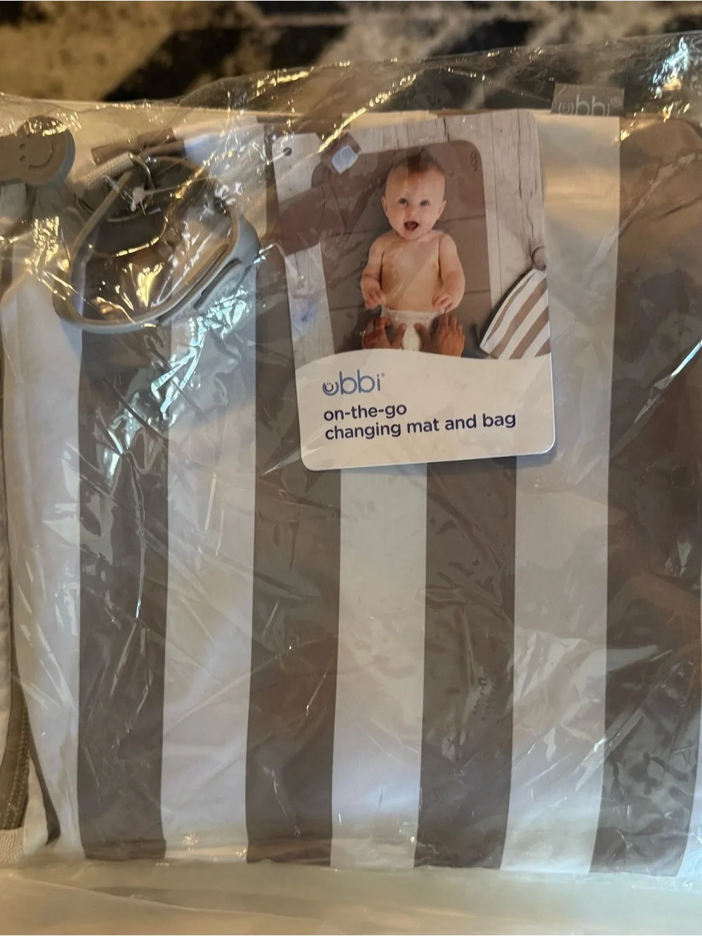 Ubbi Gray & White Stripe On-the-Go Changing Mat and Storage Bag